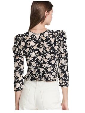 NWT LoveShackFancy Silk Floral Print Louis Blouse in
Almond Cookie